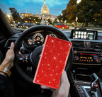 Car Registration and Insurance Card Holder, Vehicle License Document Glove Box Compartment Organizer, Interior Car Accessories for Women Men (Glitter Red)