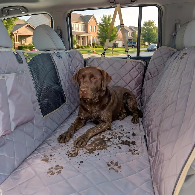 56" Wx60 L Dog Car Seat Cover for SUV & Truck, Heavy Duty 900D Waterproof Pet Hammock with Mesh Window, Odorless Scratchproof Backseat Protector for Large Dogs, Fit Model Y, F-150, RAV4 - Grey