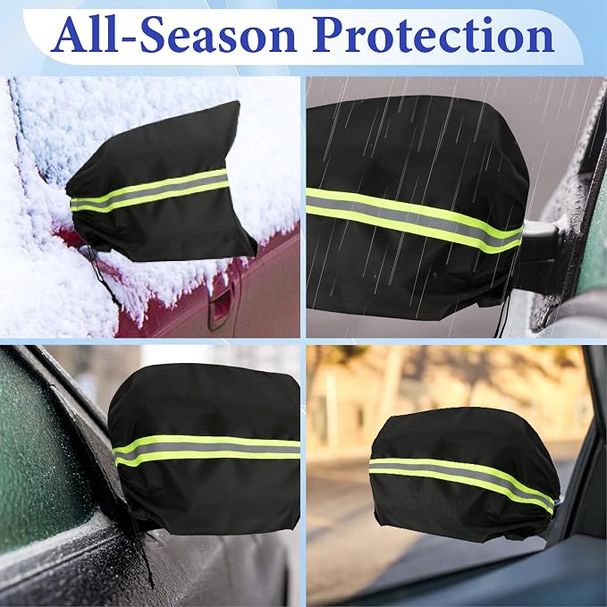 6Pcs Side Mirror Covers for Cars with Reflective Strip, Rear View Mirror Cover Protect from Snow, Winter Car Mirror Cover, Universal Fit for Cars, SUVs, Rearview Accessories with Drawstrings