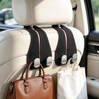 2PCS Car Purse Holder Hook, Seat Back Storage Hook, Leather-Wrapped Alloy Double Headrest Hook for Purses & Bags, Cute Car Interior Accessories for Women and Men, Black