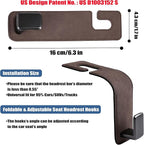 Car Seat Back Hook Universal Auto Storage Hanger Suede with Metal Car Seat Organizer for Handbag Purse Coat Umbrellas Grocery Bags 2 Pack Brown