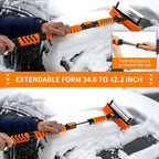 44'' Snow Brush and Ice Scrapers for Car Windshield, Extendable Snow Brush for Car with Ergonomic Foam Grip and 360° Pivoting Brush Head for Car SUV Truck