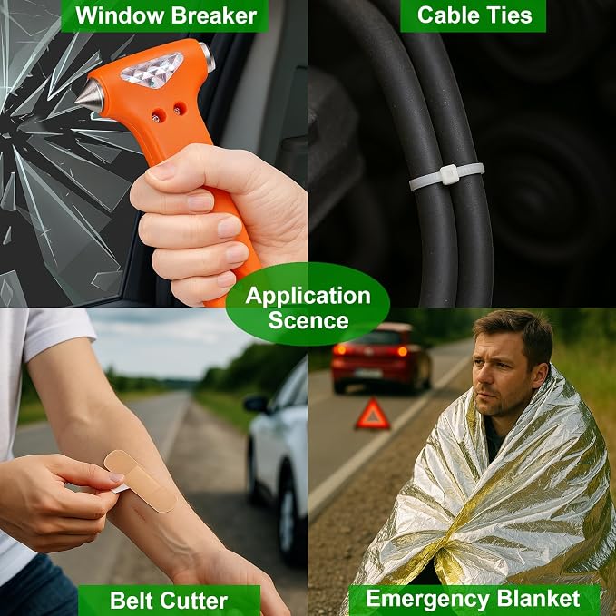 Car Emergency Kit – Roadside Safety Kit with Jumper Cables, LED Headlamp, First Aid, EVA Bag, Poncho, Safety Vest & More – Ideal for Cars, SUVs, Teen Drivers & Families