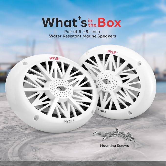 Pyle 6x9 Inch Dual Marine Speakers - 2 Way Waterproof and Weather Resistant Outdoor Audio Stereo Sound System with 260 Watt Power, Poly Carbon Cone and Cloth Surround - 1 Pair - PLMR692