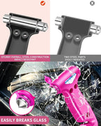 Car Glass Breaker and Seatbelt Cutter, Emergency Escape Tool, Pink | Built with ABS Handle and Carbon Steel Tip, Compact Design for Car Doors, Seats and Glove Box, Practical Gift for Driver
