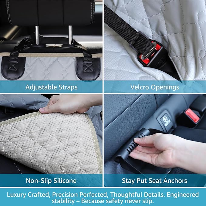 Dog Car Seat Covers for Back Seat with 2 Seat Belts, Waterproof Dog Car Hammock with Mesh Window Durable Scratch Proof Nonslip Pet Carseat Covers Universal Fit Protector for Cars, Trucks & SUVs