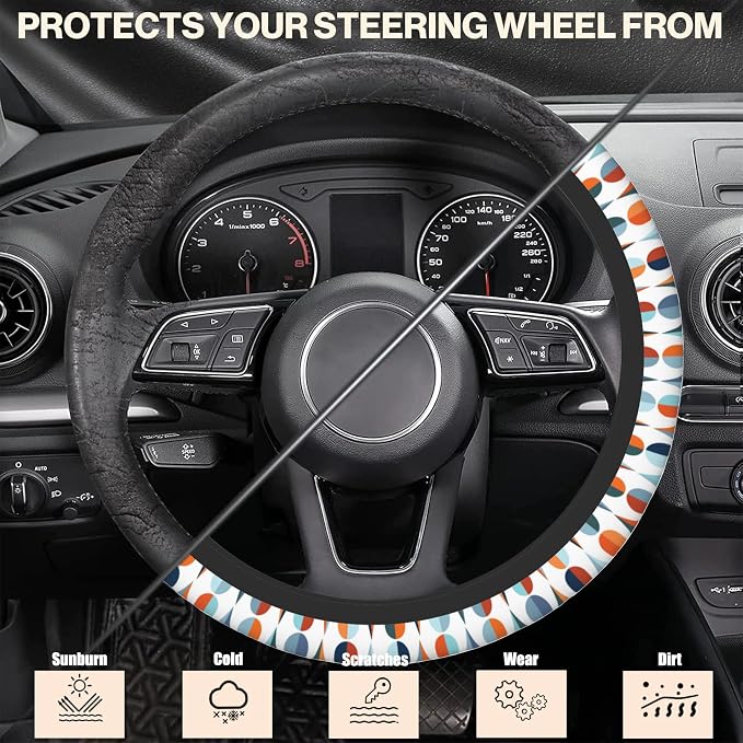 Colorful Water Drop Car Steering Wheel Cover, Non-Slip Absorbing Sweat Car Wheel Cover Accessories for Men Women,Universal 15" Fit Auto SUV Vans Trucks