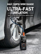 L4 Cordless Tire Inflator Portable Air Compressor, 150PSI Portable Air Pump for Car Tires, Battery Electric Tire Pump with Pressure Gauge, Ultra-Fast Inflation for Cars,Motorcycles,Bikes,Balls
