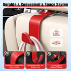 Car Seat Headrest Hook 4 Pack Hanger Storage Organizer Universal for Handbag Purse Coat Universal fit Vehicle Car Red with Clip