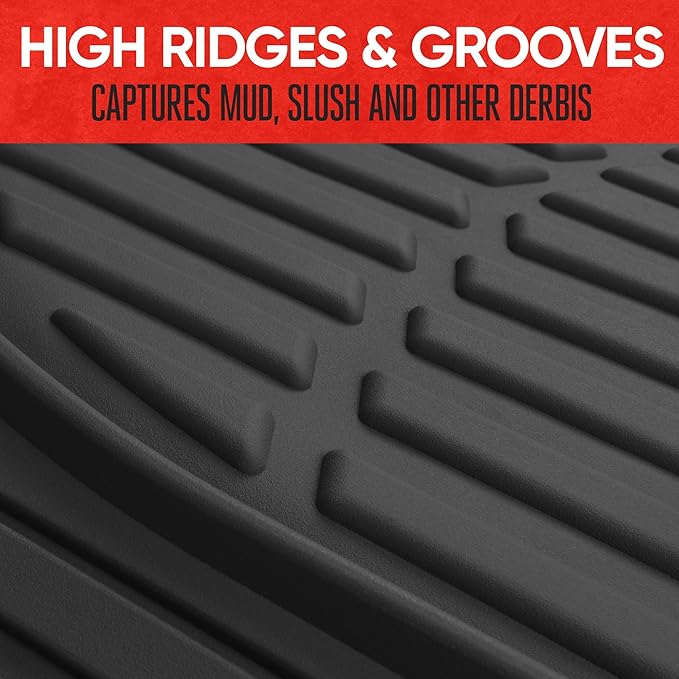 2 Piece Front Car Floor Mats- Black FlexTough Contour Liners-Deep Dish Heavy Duty Rubber Floor Mats for Car SUV Truck & Van-All Weather Protection, Universal Trim to Fit