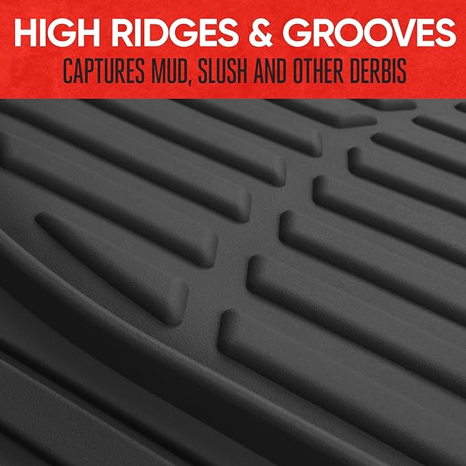 FlexTough Floor Mats for Cars, Black Deep Dish All-Weather Car Mats, Waterproof Trim-to Fit Automotive Floor Mats for Cars Trucks SUV, Universal Floor Liner Car Accessories