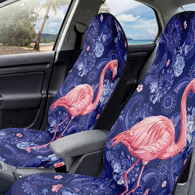 2 Pack Car Seat Towel Covers, Sweat-Proof Microfiber Seat Protectors for Gym, Running, Beach & Workout, Breathable Quick-Dry, Machine Washable, Pink Flamingo Print, Universal Fit