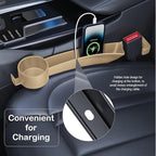 Car Seat Gap Plug with Storage Slot, Auto Gap Filler Organizer with Cup Holder, Universal Carseat Side Gap Filler Strip 2 Pack Between Front Seats & Console, Anti-Drop Pad with Seatbelt Holes, Beige