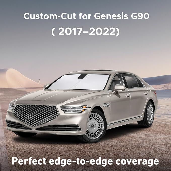 Windshield Sunshade Compatible for Genesis G90 2017-2020 2021 2022, Sun Visor for Front Windshield & Window Sun Shade Cover, UV Heat Blocker & Protector, Car Accessories