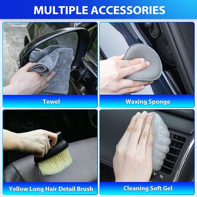 Car Cleaning Kit, Car Detailing Kit Interior Cleaner with High Power Handheld Vacuum, 10Pcs Detailing Brush and Storage Bag, Gray Auto Interior Cleaning Kit for Men