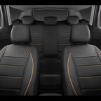 Universal FIT Piping Leather Two Front Seat Covers, Waterproof Faux Leather for SUV Sedan Van Truck, Airbag Compatible,Reserved Opening Holes for Headrest Covers. (Black and Beige)