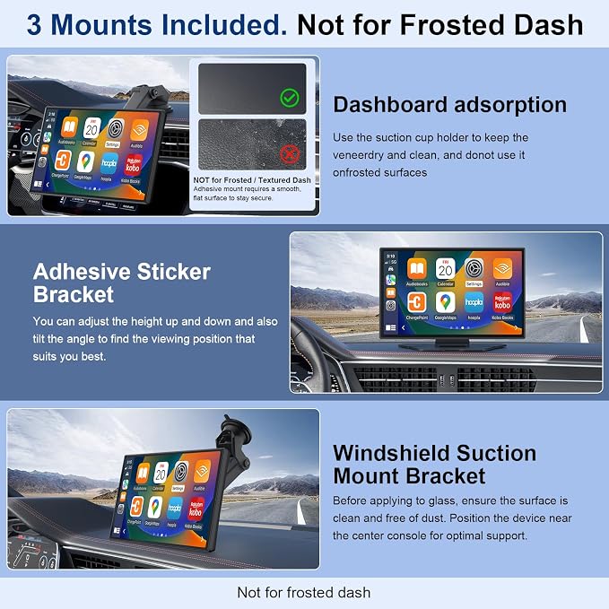 9" Wireless Apple CarPlay & Android Auto Car Screen with 4K Dash Cam, Portable Touchscreen Display with 1080p Backup Camera, GPS Navigation, Mirror Link, Bluetooth 5.0, FM Transmitter & Voice Control
