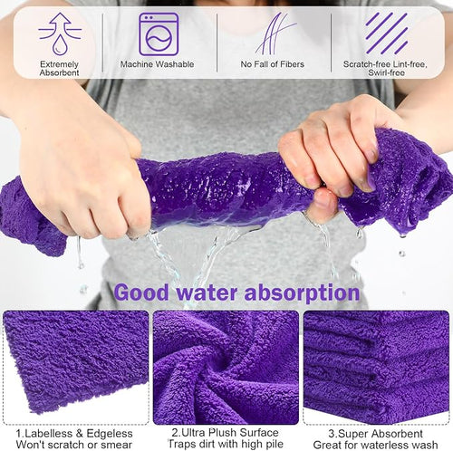 15 Pcs 15 Pcs Car Microfiber Towels Buffing Drying Wash Cleaning Cloths Plush Large Towels Thick Care Polishing Detailing Waxing Scratch Proof Towel, 15.75 x 15.75 Inch (Purple)