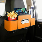 Back Seat Car Organizer, 4+2 in 1 Multifunctional Car Backseat Storage Box with 5 Cup Holders Tissue Box Hook, Car Interior Storage for Travel Phones Snacks Drinks(Orange)