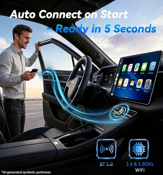 2026 Upgraded Wireless CarPlay Adapter with Buttons for Privacy Call & Two-Phone Fast Switch, Aluminum Cooling, Dual-Band WiFi, Mini Cable-Free, Compatible with Apple iPhone & Android Auto, Gray