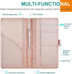 Car Registration & Insurance Holder, Vehicle Glove Box Organizer, Cool Accessories for ID, Driver License Cards & Essential Documents, Glitter Rose Gold