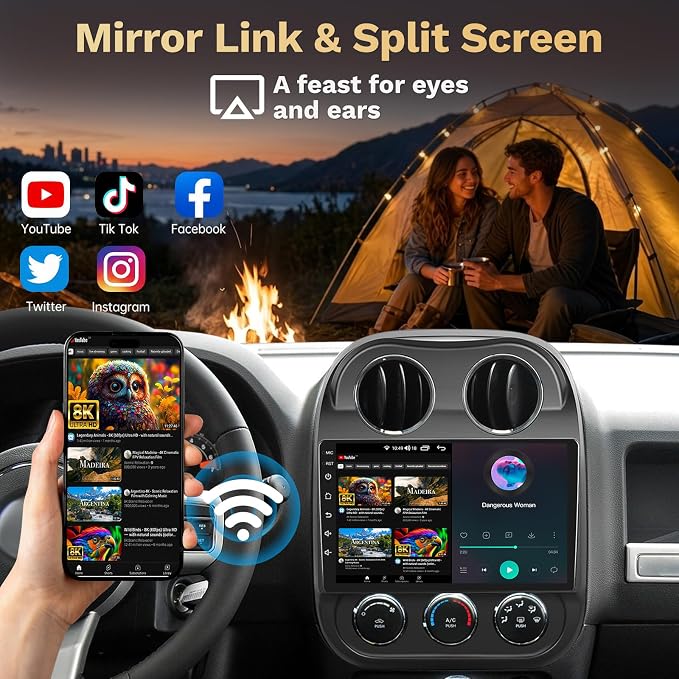 8Core Car Radio Stereo for Jeep Compass Patriot 2010-2016:10" Upgrade 5G WiFi 1280 * 800 Touchscreen Head Unit Wireless Carplay/Android Auto/1080P Backup Camera/GPS/FM/SWC/Mirror Link