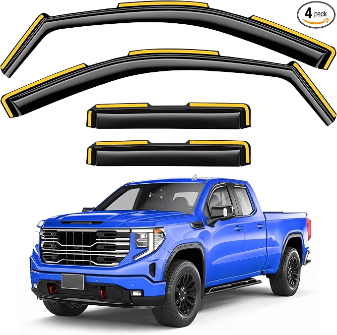 in-Channel Rain Guards Fit for Truck 2019-2026 Chevy Silverado 1500/GMC Sierra 1500 Double Cab, Window Rain Guards Visors Vent Visors Window Deflector Vent Shades Car Accessories -4 pcs