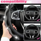 Diamond Bling Car Steering Wheel Cover with Crystal Rhinestones,3PCS Segmented Steering Wheel Protector,Universal for 99% Cars for Women(Black with White Diamond)