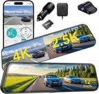 12'' 4K Rear View Mirror Camera,4K+2.5k Front and Rear Mirror Dash Cam,ADAS BSD LCA Smart Rearview Mirror for Cars,App WiFi,Night Vision, Parking Monitor, 64GB Card & GPS Digital View Mirror Dashcam