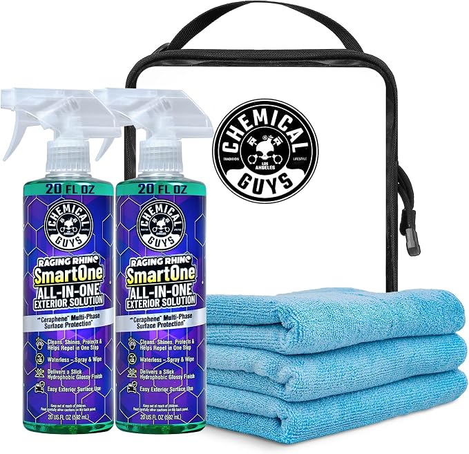 Raging Rhino SmartOne 2 Pack With Storage Bag All In One Exterior Spray Microfiber Towels Giftable Waterless Wash And Quick Detail Set