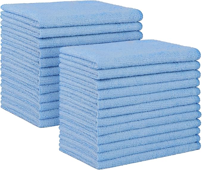Blue Microfiber Cleaning Cloth, 24 Pack Absorbent Cleaning Rags, Lint-Free, Streak-Free Cleaning Towels for Car Kitchen House, 12"X11"