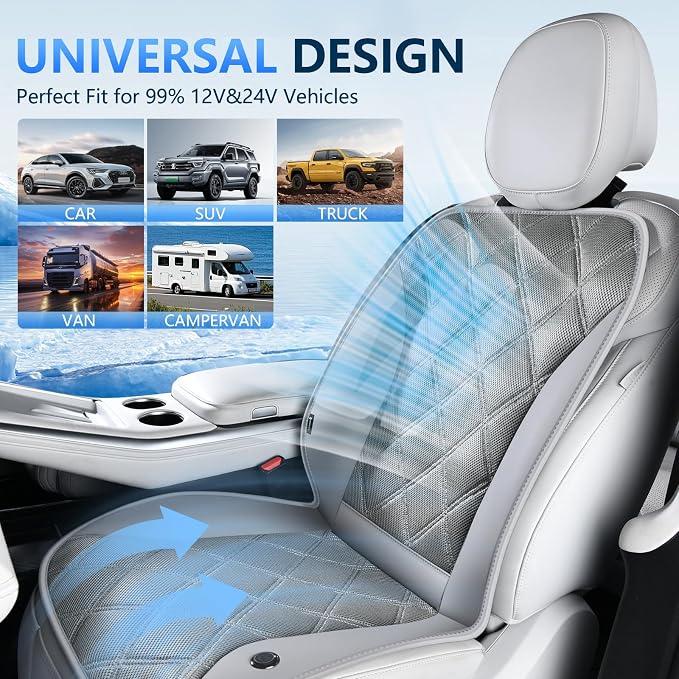 Cooling Car Seat Cushion Ventilated Car Seat Cover with 3-Speed Adjustable Universal Fit for 12V/24V Car SUV Truck Van for Summer, Gray