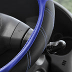 Steering Wheel Cover Leather 15 1/2-16 inch Universal Padded Soft Grip Breathable for Car Truck SUV Jeep Anti Slip Blue and Black