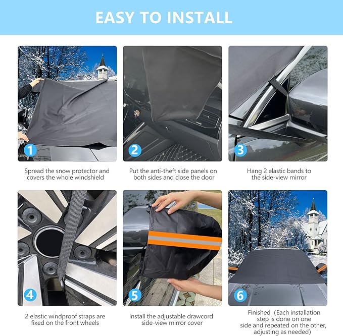 Windshield Cover for Ice and Snow, Thicken Extra Large Size Car Windshield Snow Cover with Side Mirrors Cover, Winter Windshield Covers Windproof Covers Fits Most SUVs Trucks (82.8"x 47")
