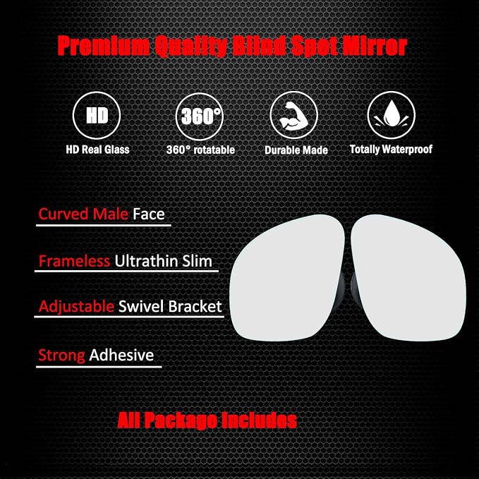 Frameless Blind Spot Mirror, HD Glass Convex Wide Angle Rearview Blindspot Mirror for Car Side Mirror Blind Spot (Rhombus, Pack of 2)