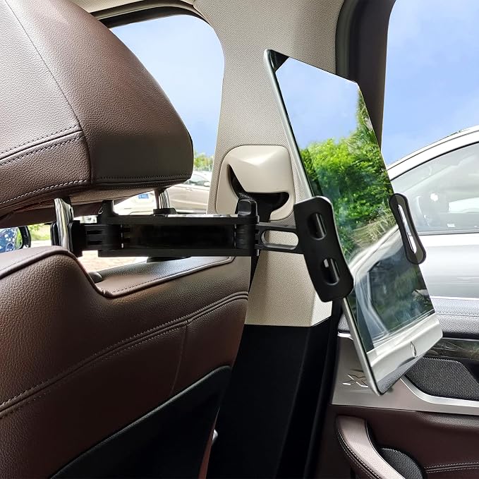 Car Headrest Tablet Phone Mount, Black, 5-11" | Backseat Universal Cell Phone Holder, 360 Swivel Rotating, Angle Adjustable Stretchable
