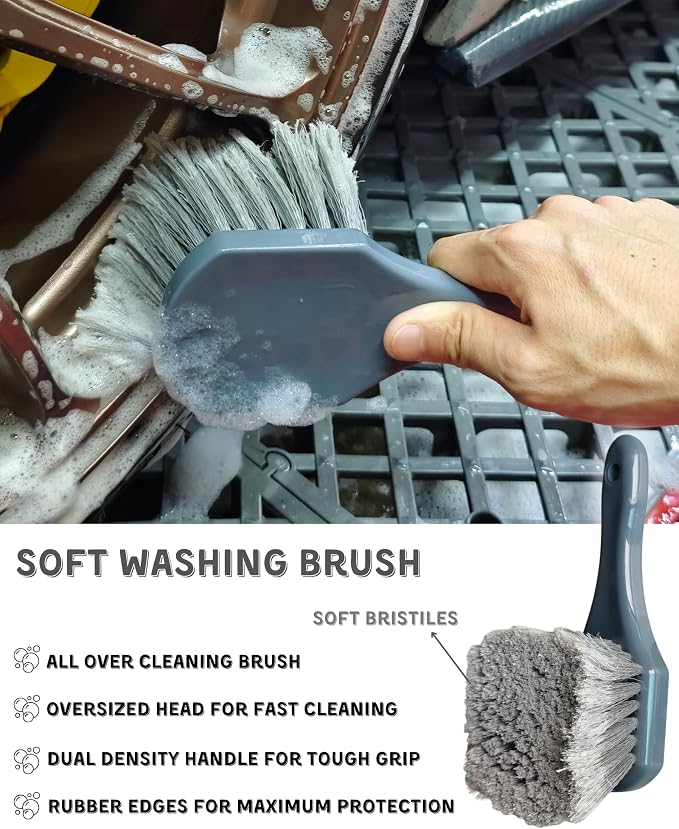 8PCS Pro Wheel Cleaning Kit - Synthetic Wool Brushes, Detailing Brush, Tire Brush, Wash Mitt, Drying Towel & Carry on Bag - Scratch-Free Rim Cleaning Kit