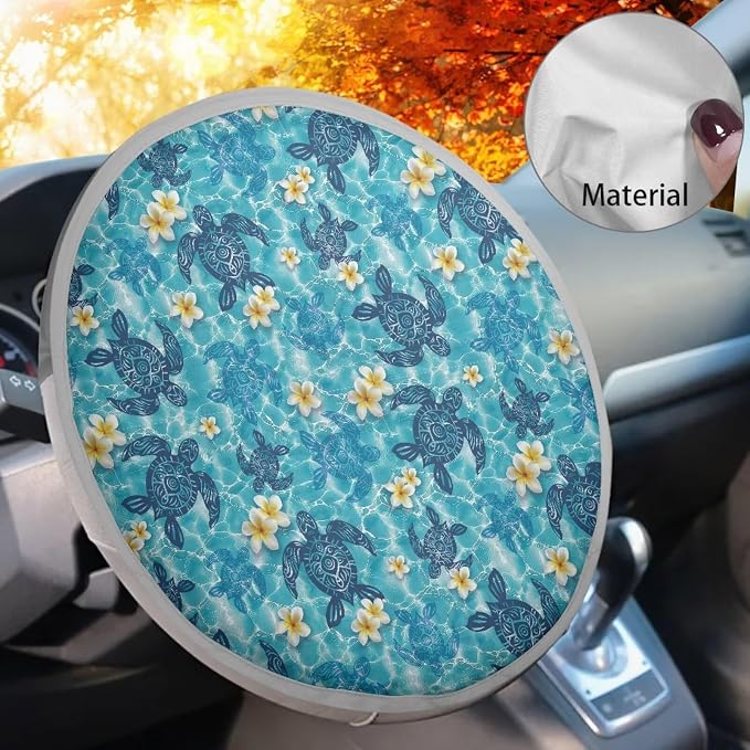 Sea Turtle Flower Steering Wheel Cover Protector for Blocking Sun & Heat Car Steering Wheel Cover Sun Shade Universal Car Accessories for Cars Truck SUV