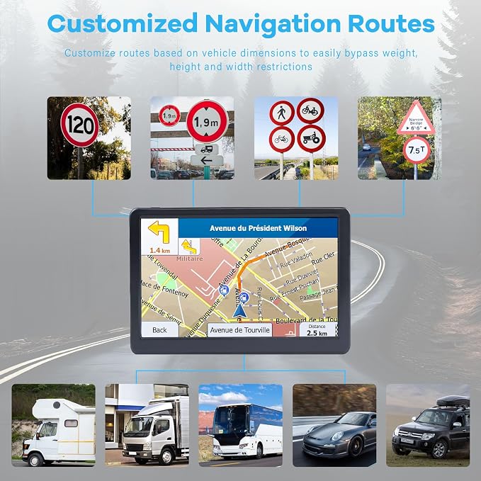 GPS Navigator for Car Truck RV, 7" Touchscreen GPS Navigation System, 2026 Map with Voice Guidance, Speed Alert, Red Light Warning, Custom Truck Routing, Free Lifetime Updates (Blue)