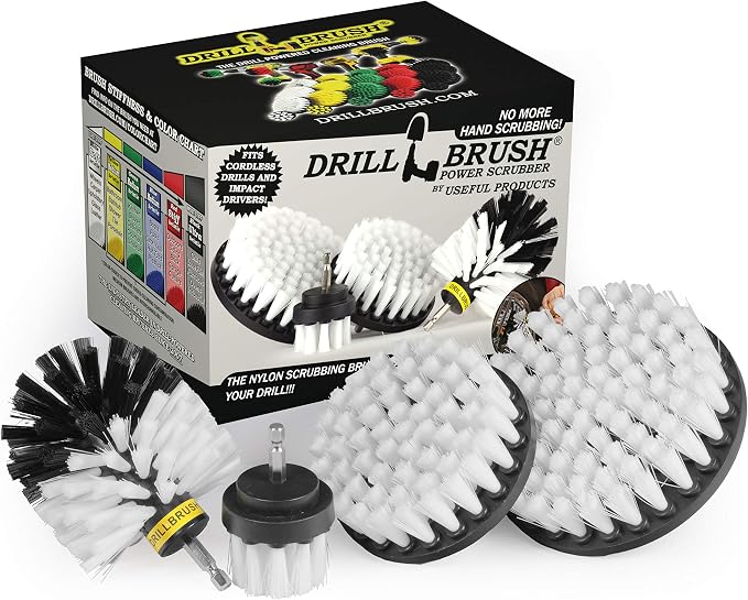 Interior Car Detailing Set - Soft Bristle Power Scrubber Attachments for Cleaning Car, Truck, Upholstery, Carpet, Leather, Seats, Wheels, Rims, Dash, Console, & Trim - Nylon Auto Scrubber