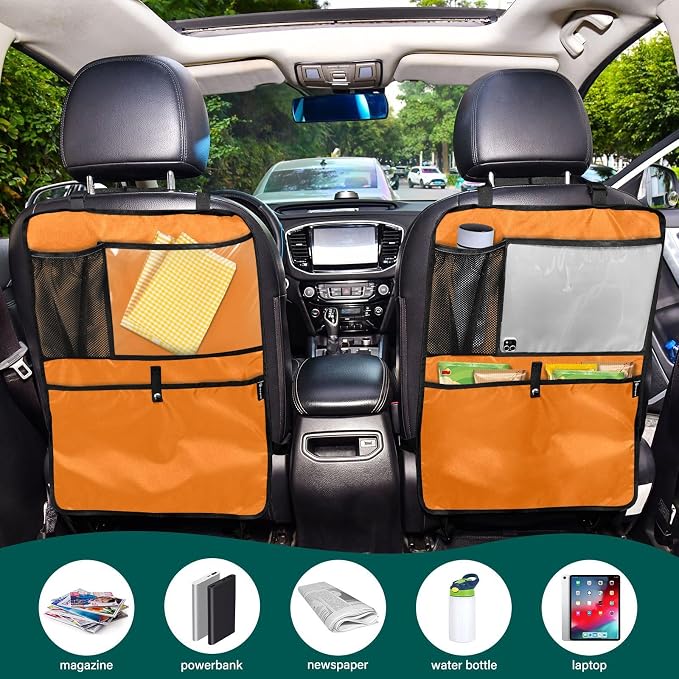 Sun Orange Seat Back Organizer Kick Mats Backseat Protector, 2 Pack Kick Pads for Back of Car Seat