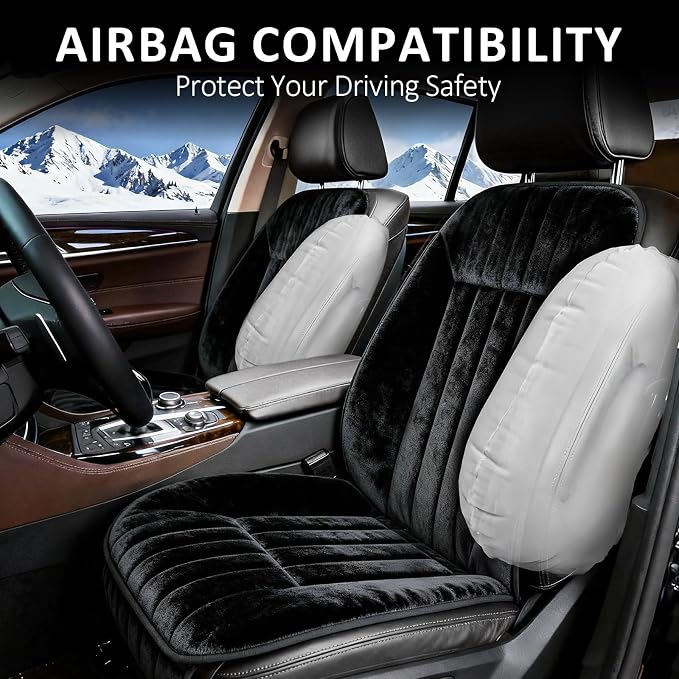Car Seat Cushion in Winter for Driver or Passenger, Full Back and Seat Support, Soft Fuzzy Car Seat Covers with Non-Slip Bottom, Universal Fit for Most Vehicle SUV Truck Sedan Vans