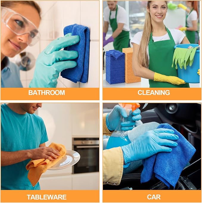 60 Pcs Microfiber Cleaning Cloths for Cars 16 x 16 Inch Ultra Absorbent Car Towels Drying Reusable Cleaning Supplies House Kitchen Window Microfiber Towel (Yellow,Blue)