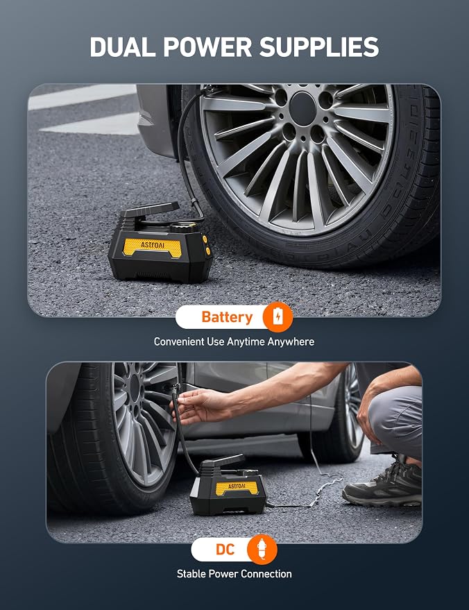 H2 Pro Cordless Tire Inflator Portable Air Compressor Tire Pump with DC 12V & Battery Dual Power Supply Digital Pressure Gauge Fast Inflation Air Pump for Car Tires Motorcycles Bikes Yellow