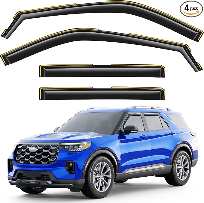 in-Channel Window Rain Guards Fit for Ford Explorer 2020 2021 2022 2023 2024 2025 2026, Extra Durable Window Deflector Rain Guards Visor Vent Visors Vent Shades Car Accessories -4 pcs