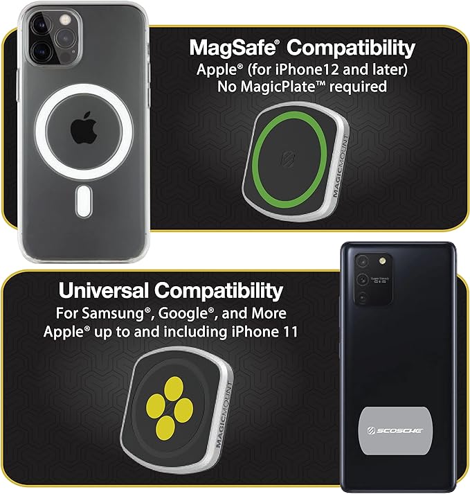 MP2DVM MagicMount Pro2 Magnetic Cell Phone Holder, Adhesive Car Dashboard Mount with Removable Vent Clip, Hands-Free Phone Stand Compatible with MagSafe, iPhone 16/15/14/13/12 Series and More