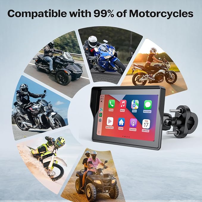 5 Inch Motorcycle Carplay GPS Navigation System with Apple Carplay and Android Auto Portable Screen with Dual Bluetooth, Navigation, Siri, Google Assistant（Not Inchluded TPMS）