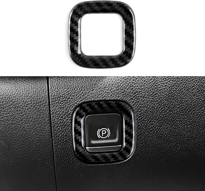 ABS Carbon Fiber Electronic Parking Brake Button Ring Trim for 2019-2025 Chevy Silverado | for 2019-2021 GMC Sierra 1500 2500 3500 HD Decal Accessories