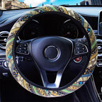 3 Pack Boho Steering Wheel Cover with Car Cup Holder Coasters Universal Baja Hippie Bohemian Style Steering Wheel Covers Cute Car Steering Wheel Cover for Women Girl 15 Inch (Yellow)