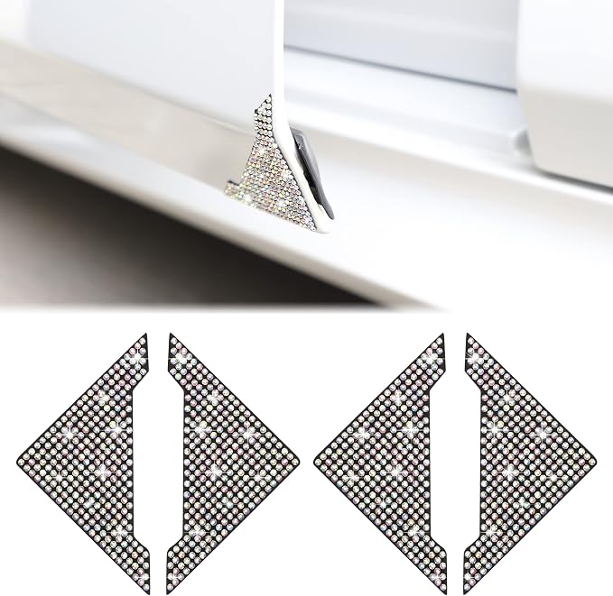 Car Door Corner Edge Guards 4pcs Bling Rhinestone Anti-Scratch Car Door Edge Protector Sticker Door Corner Bumper Sticker(AB White)